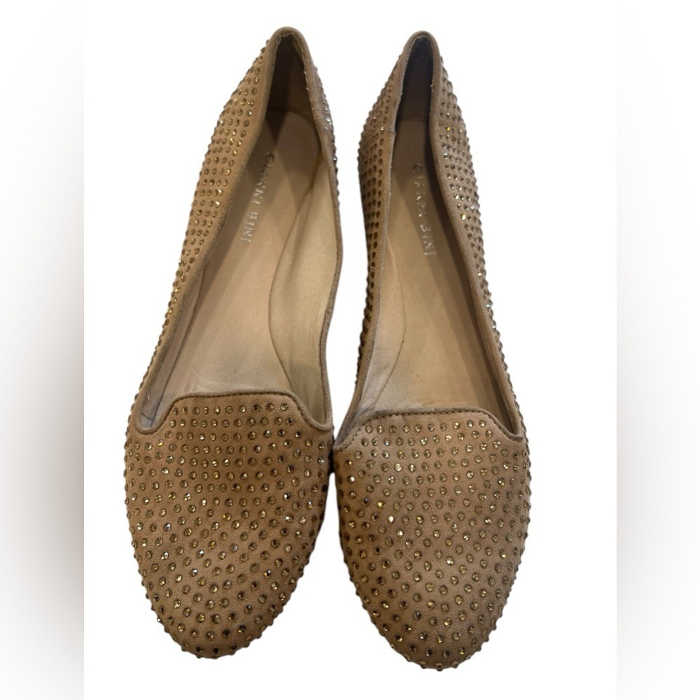 Gianni Bini Embellished Studded Tan Suede Ballet‎ Flats Women's Size 8M